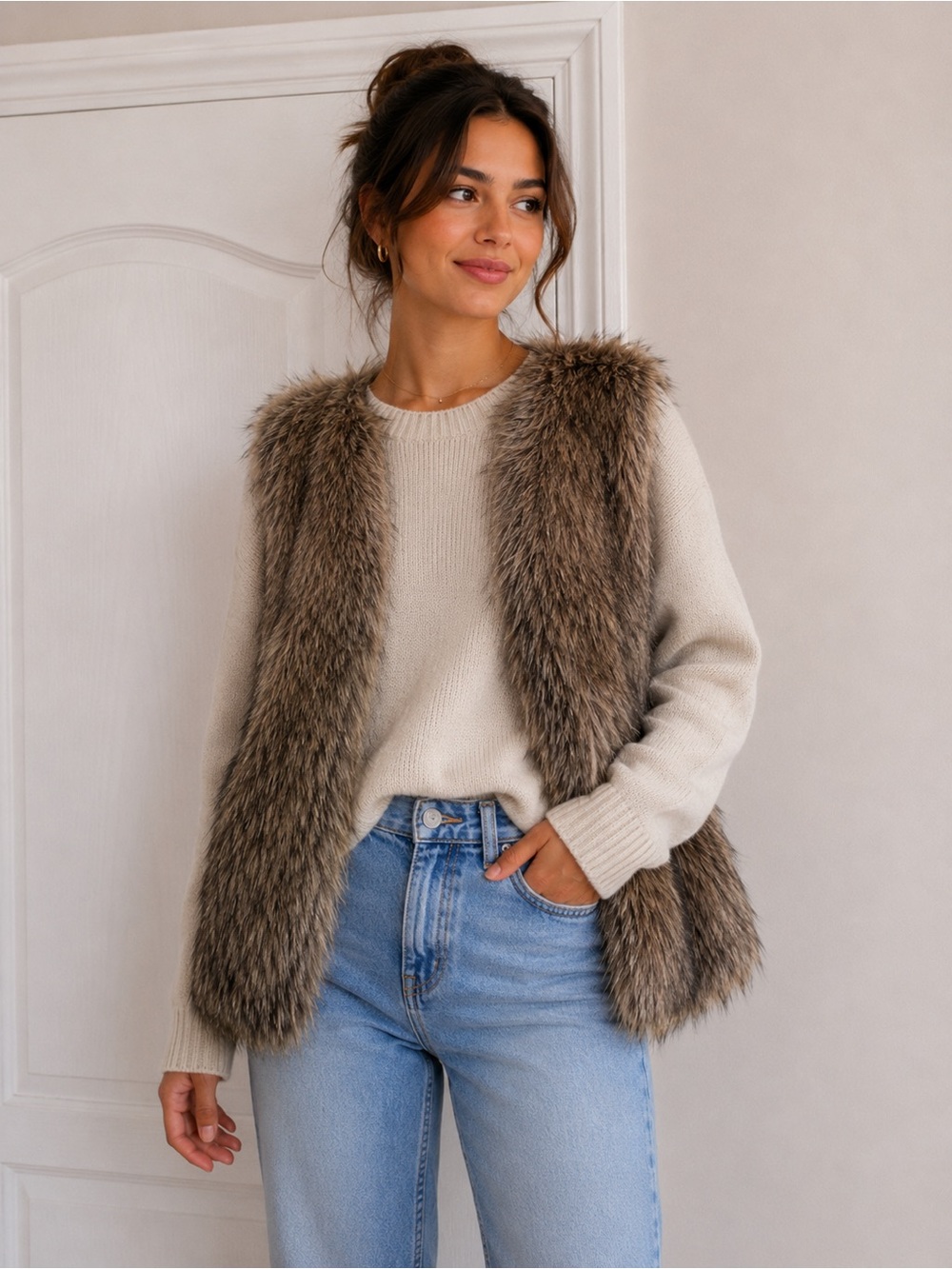 H&M Faux Fur Brown Vest small